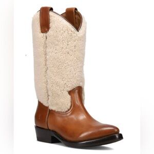 Frye Billy leather shearling cowboy boots new with box Size us 7